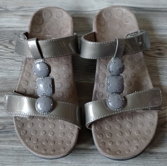 Orthaheel Vionic Albany Patent Leather Strap Jewel Slide Sandals Size 5 - Picture 1 of 6